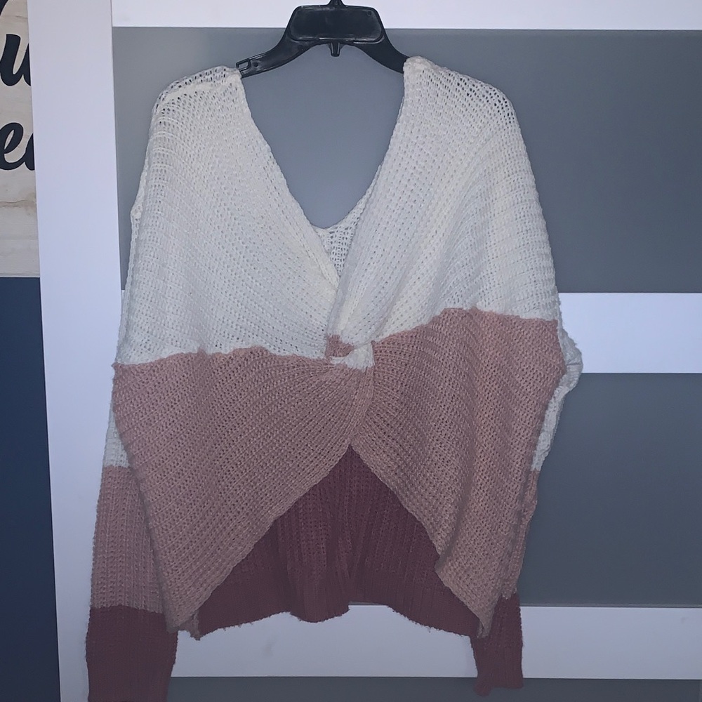 Derek Heart Colorblock Knit Sweater in White, Blush & Mauve